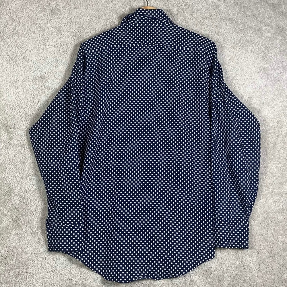 Vintage 70s Sears Kings Road Mens Blue Polka Dot Disco Shirt 16 Large Dagger - Picture 8 of 14